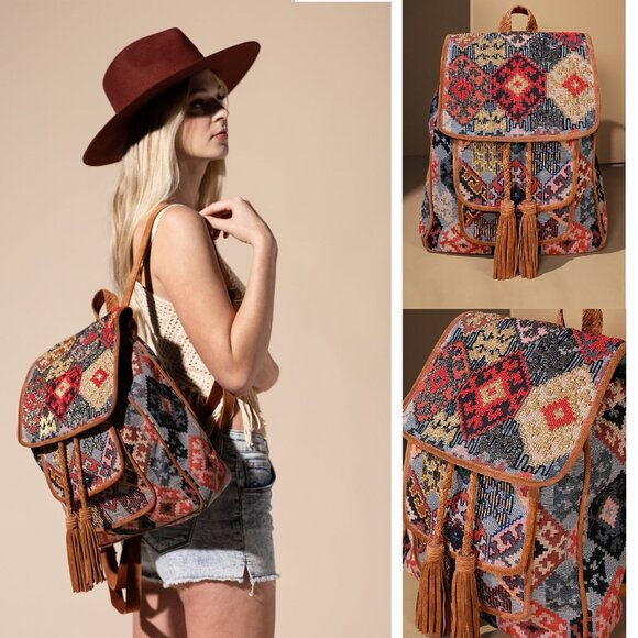 Embroidered Backpack - Unique Artisan Embellished Ethnic Look -Fully Fine Cotton - Picture 1 of 16